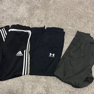 3 pairs Under Armour and Adidas Kids Black Sweatpants
